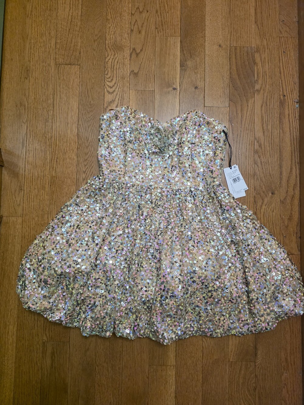 Liv Foster Strapless Sweetheart Sequin Knit Mini Dress Gold Multi Size 10 NWT